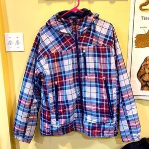 American Eagle Red White Blue Plaid Rain/Snow Jacket Fleece Lined Size Medium